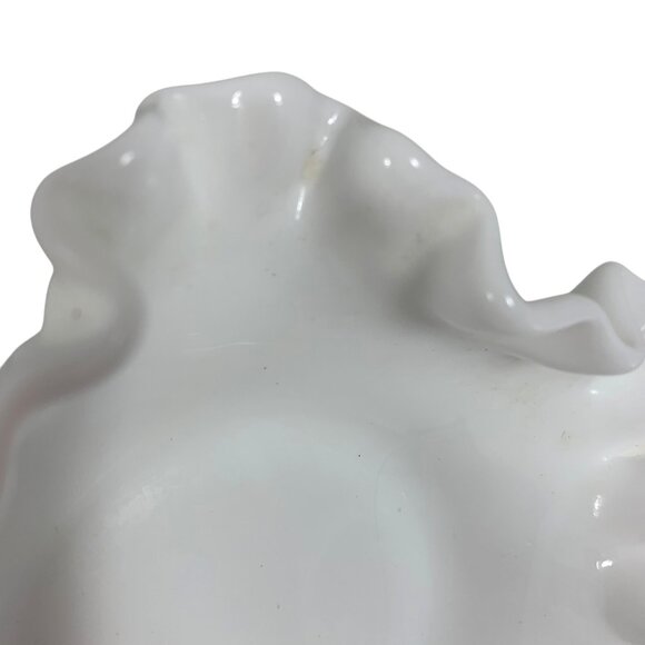 Fenton Hobnail Ruffled White Milk Glass Candy Bowl Decorative Serving Dish VTG - Picture 6 of 14